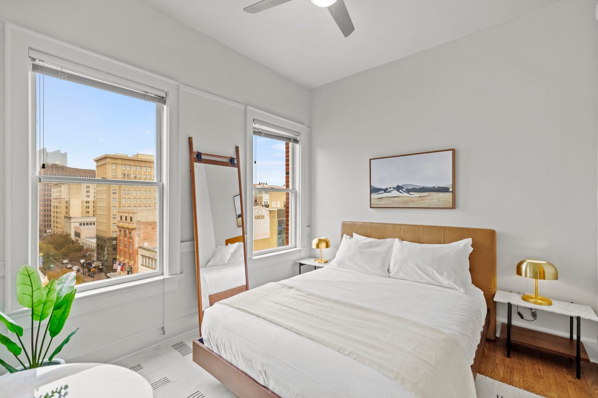 Bedroom with queen bed.