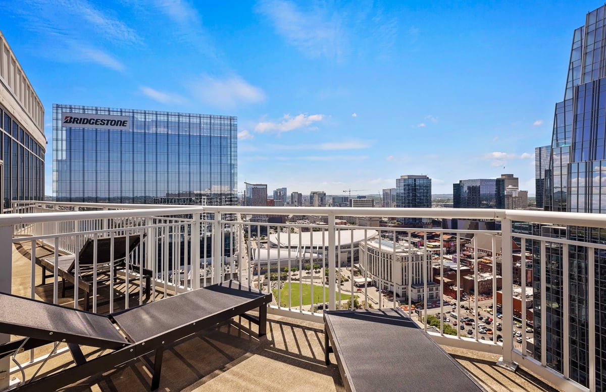 Balcony with views of downtown.
