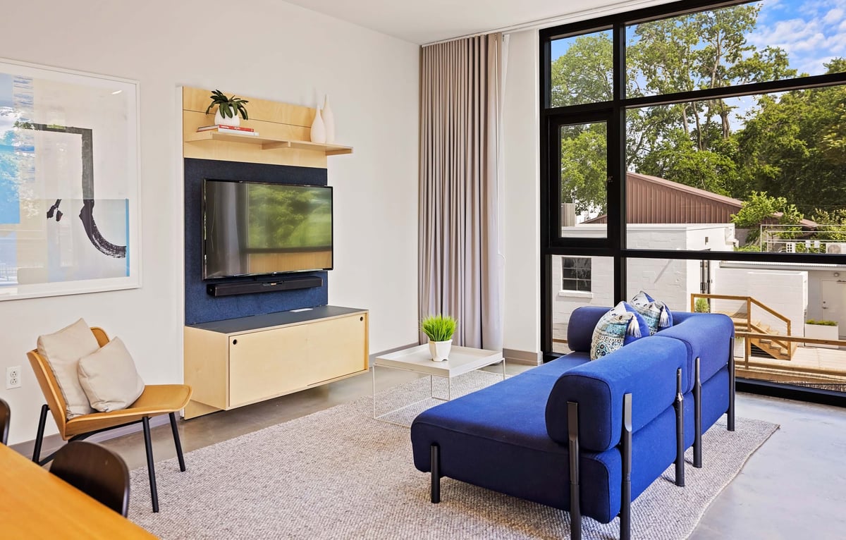 Living space with television.