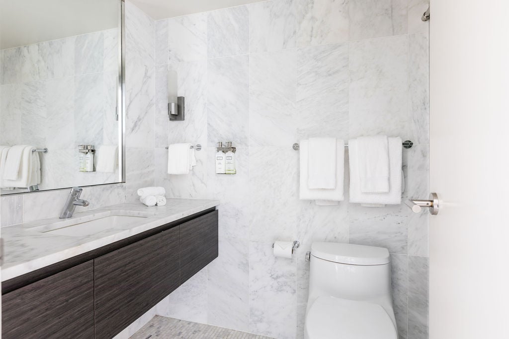 Modern marble bathroom.