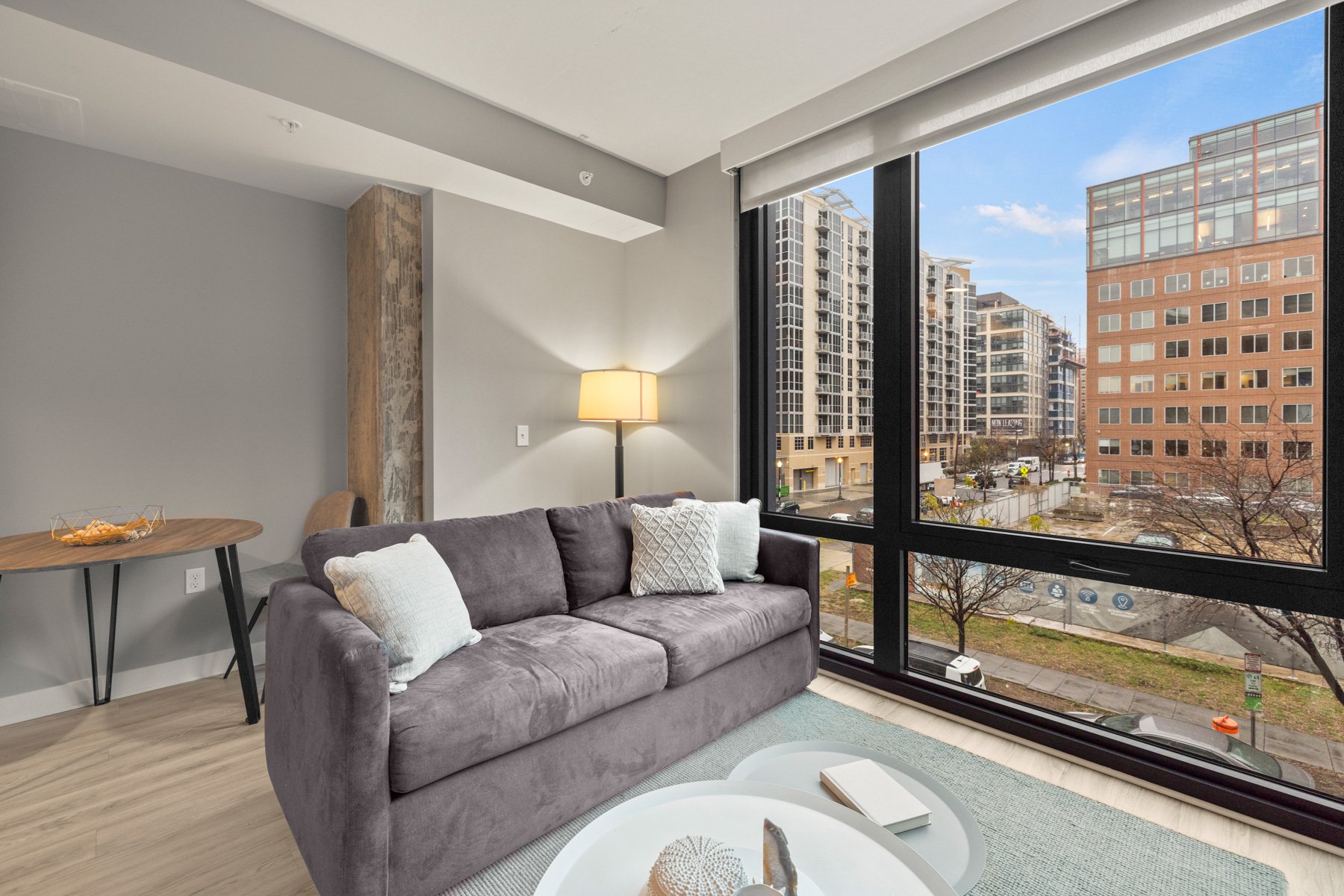 Living space with floor to ceiling windows