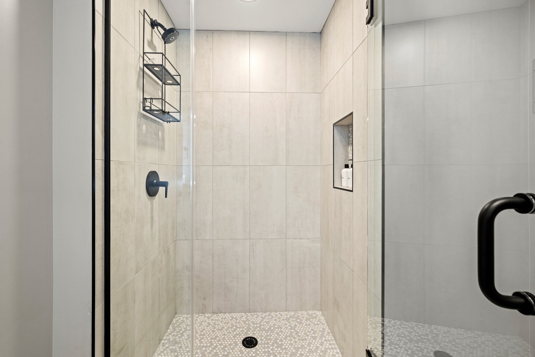 Walk-in shower in hotel suite 