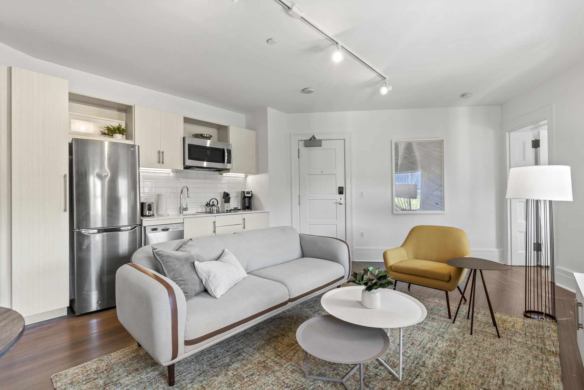 Living room and kitchen.