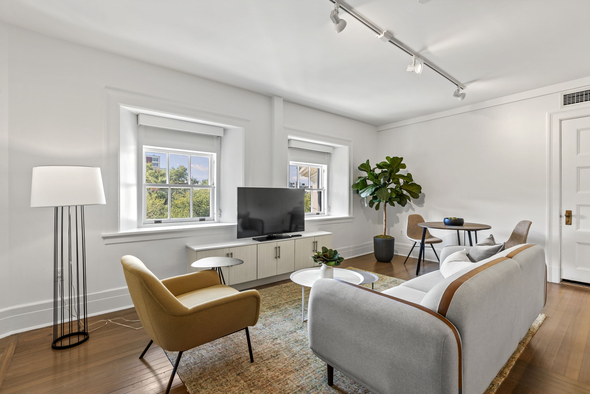 Spacious living area with dining.