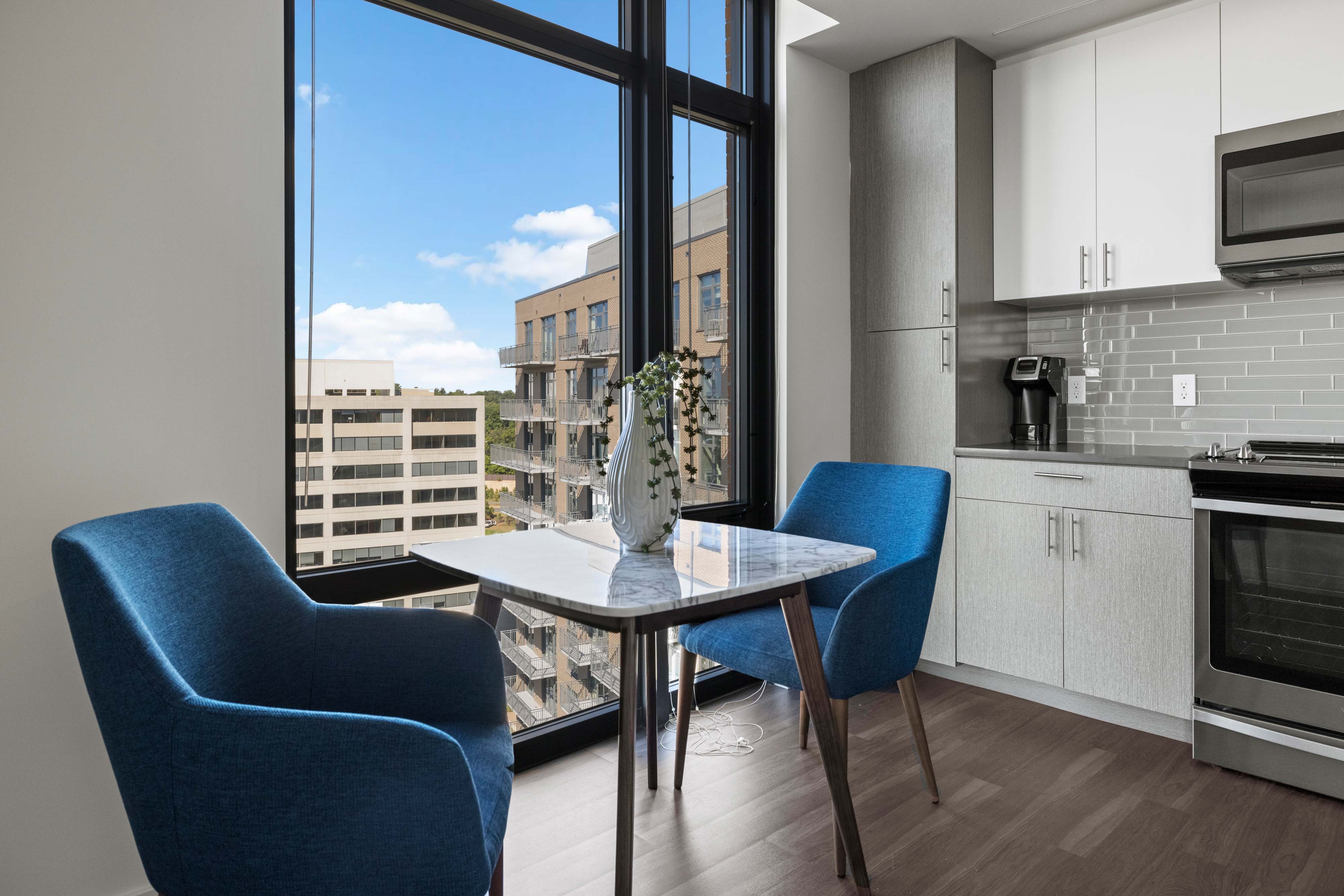 Modern dining seating in hotel suite