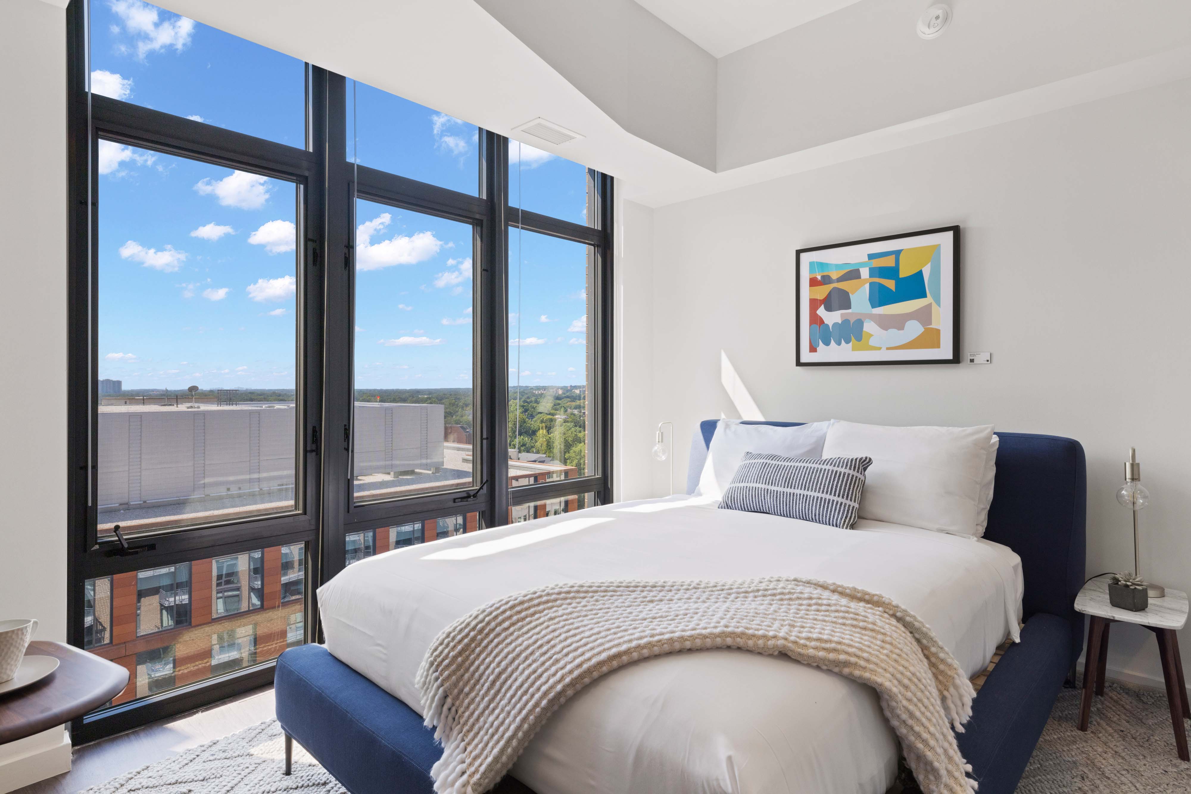 Hotel suite with floor to ceiling windows