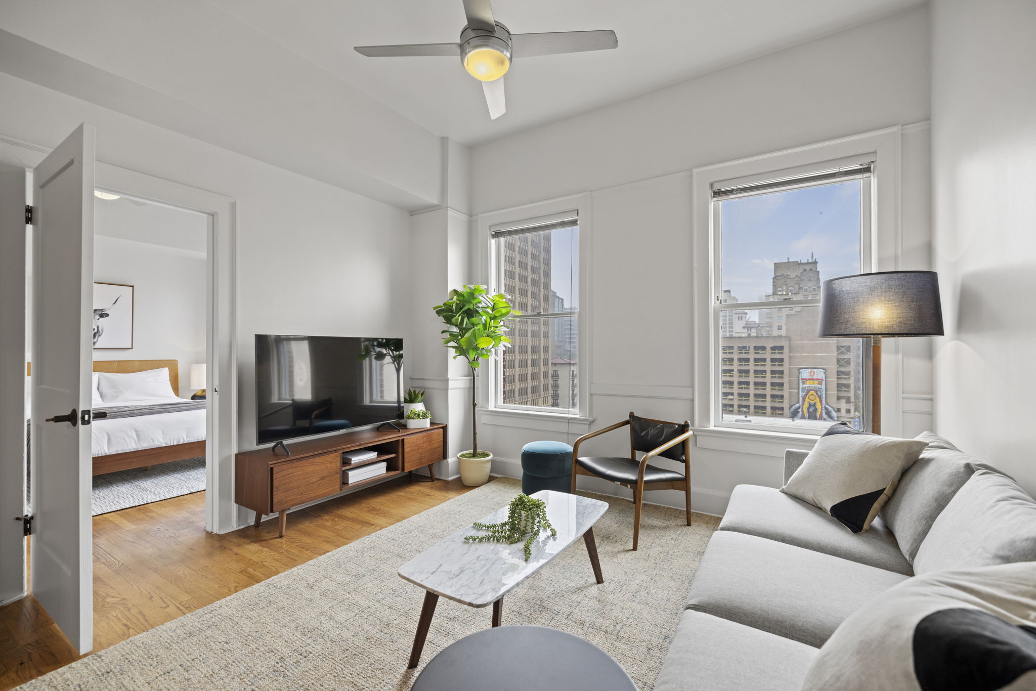 Living area with television.