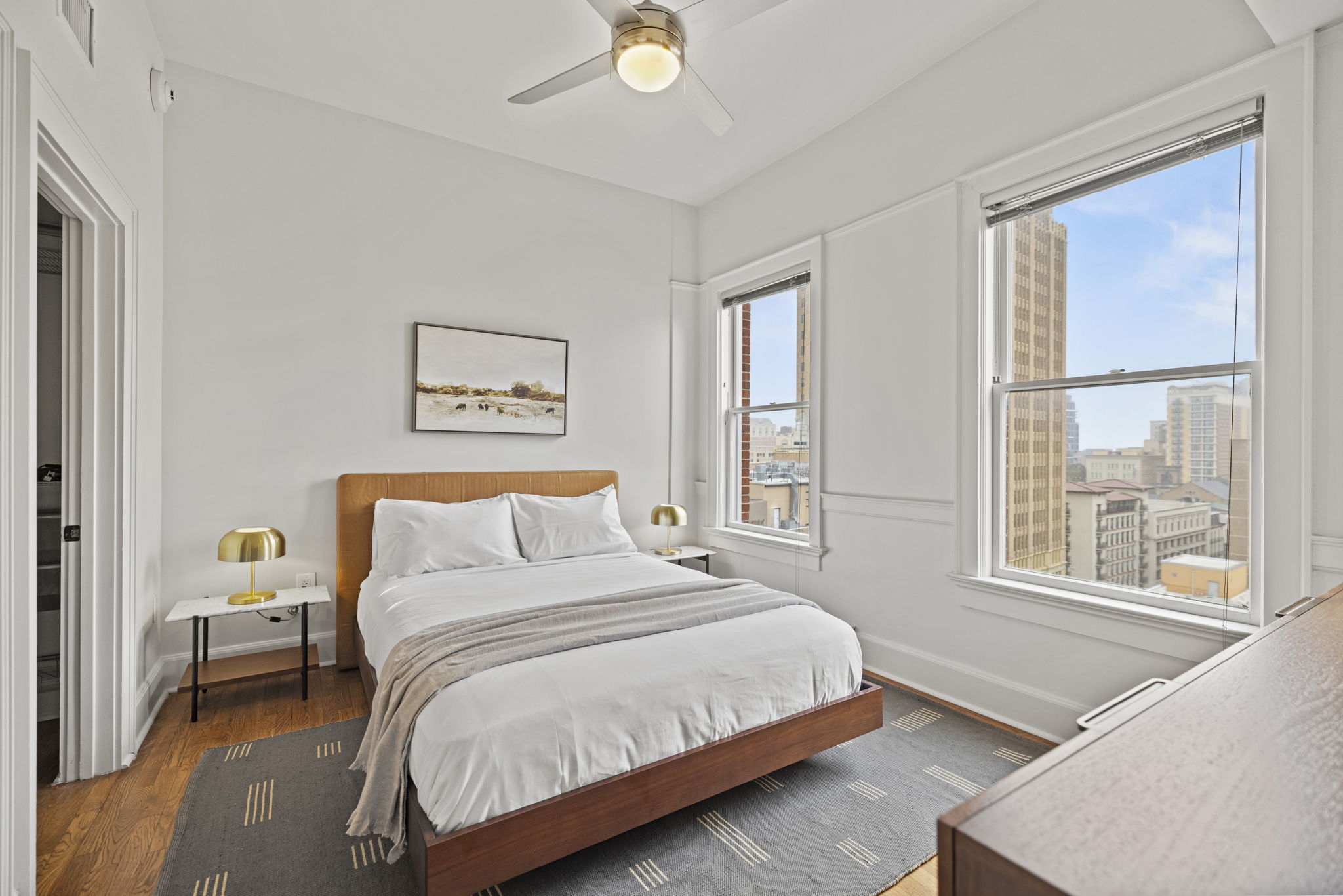 Bedroom with queen bed.