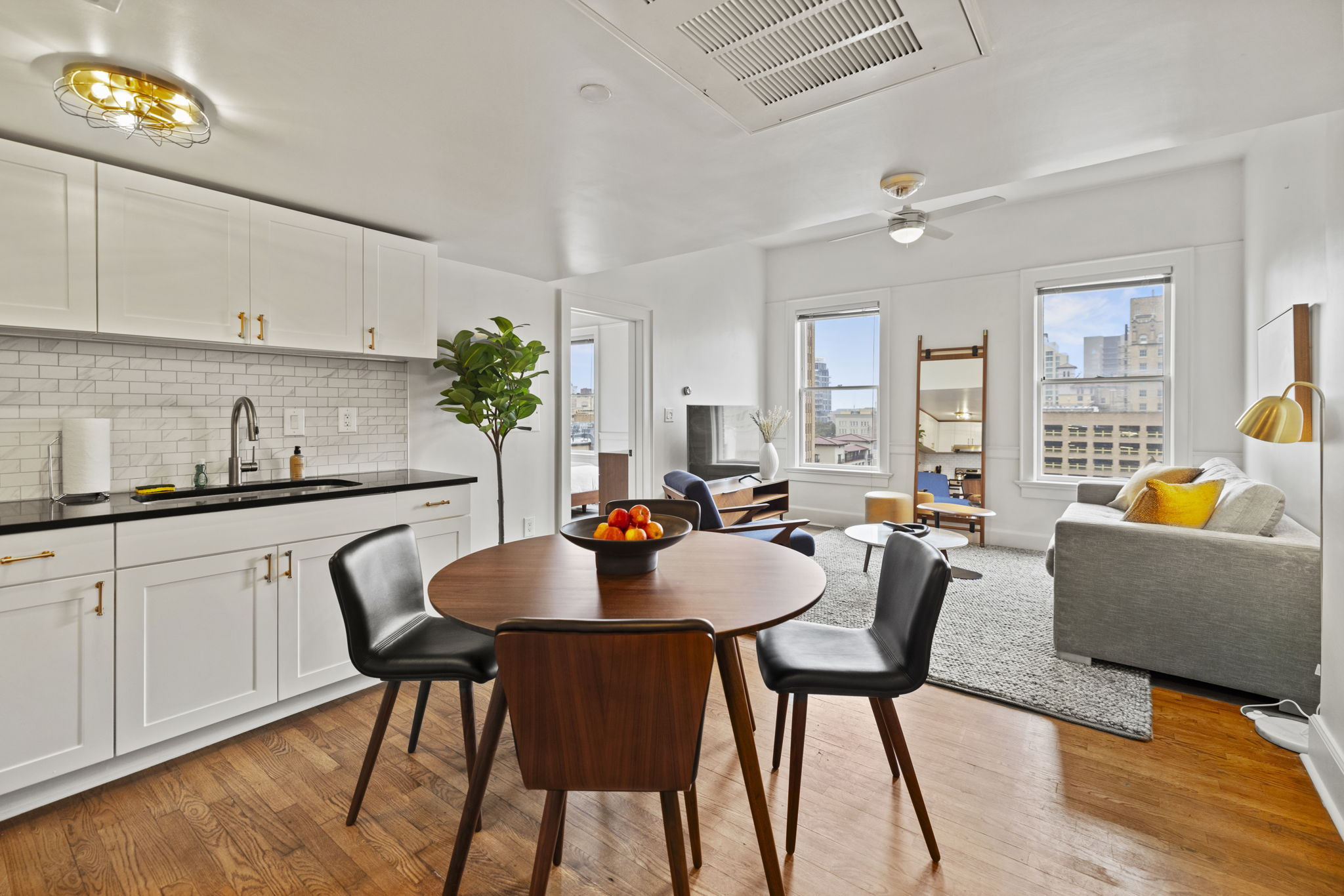 Dining area and living space.