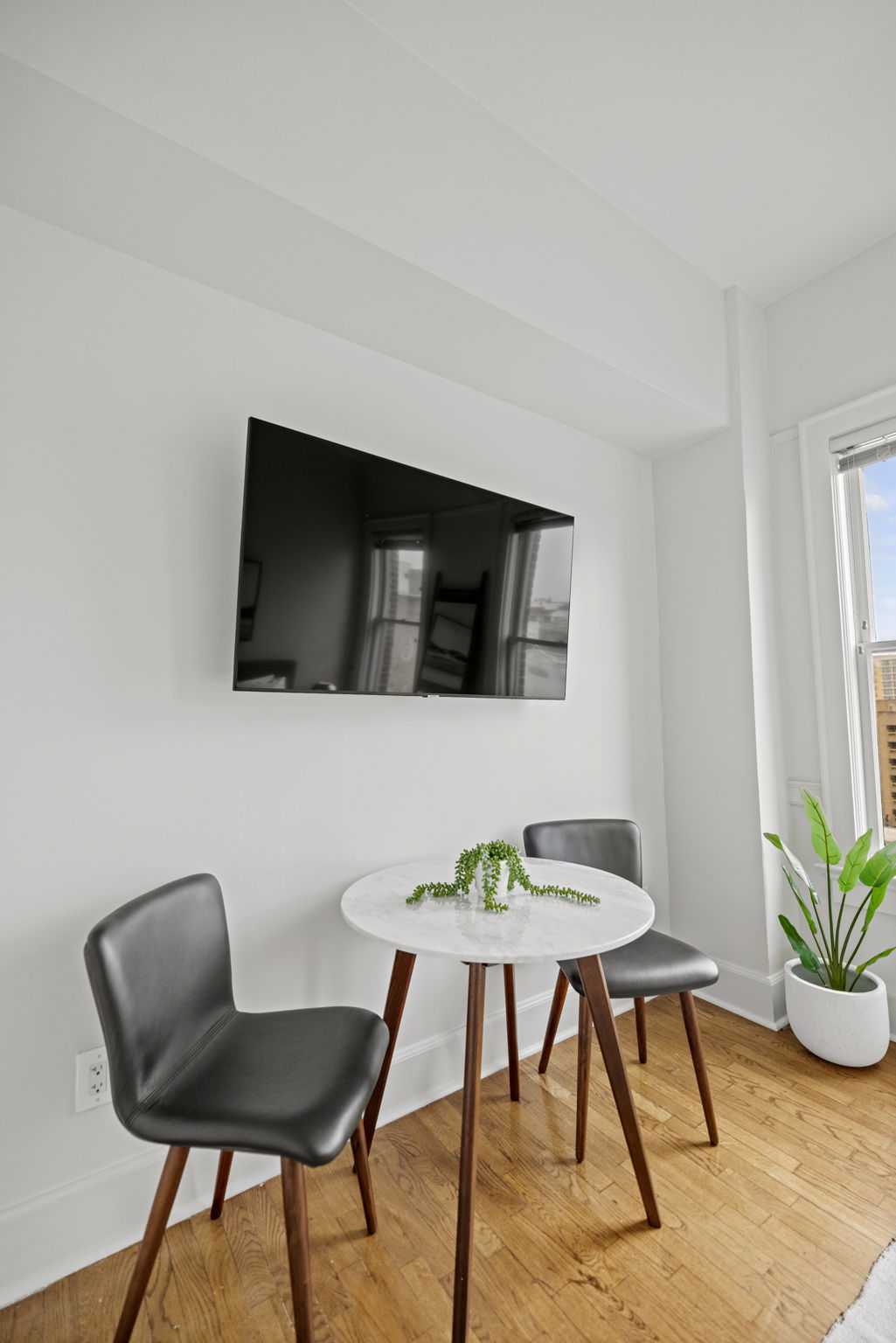 Dining area with television.