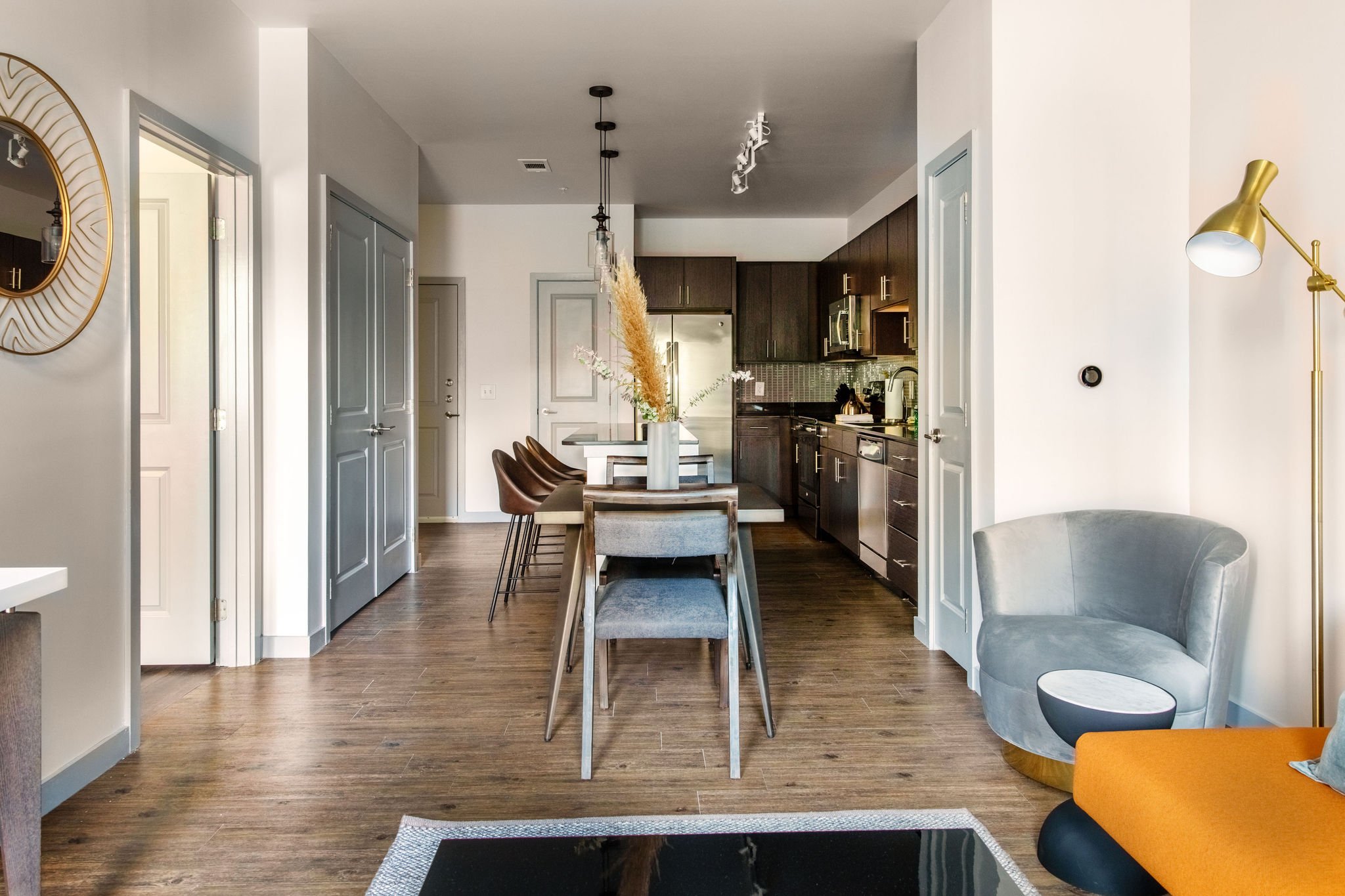 Dining area and full kitchen.