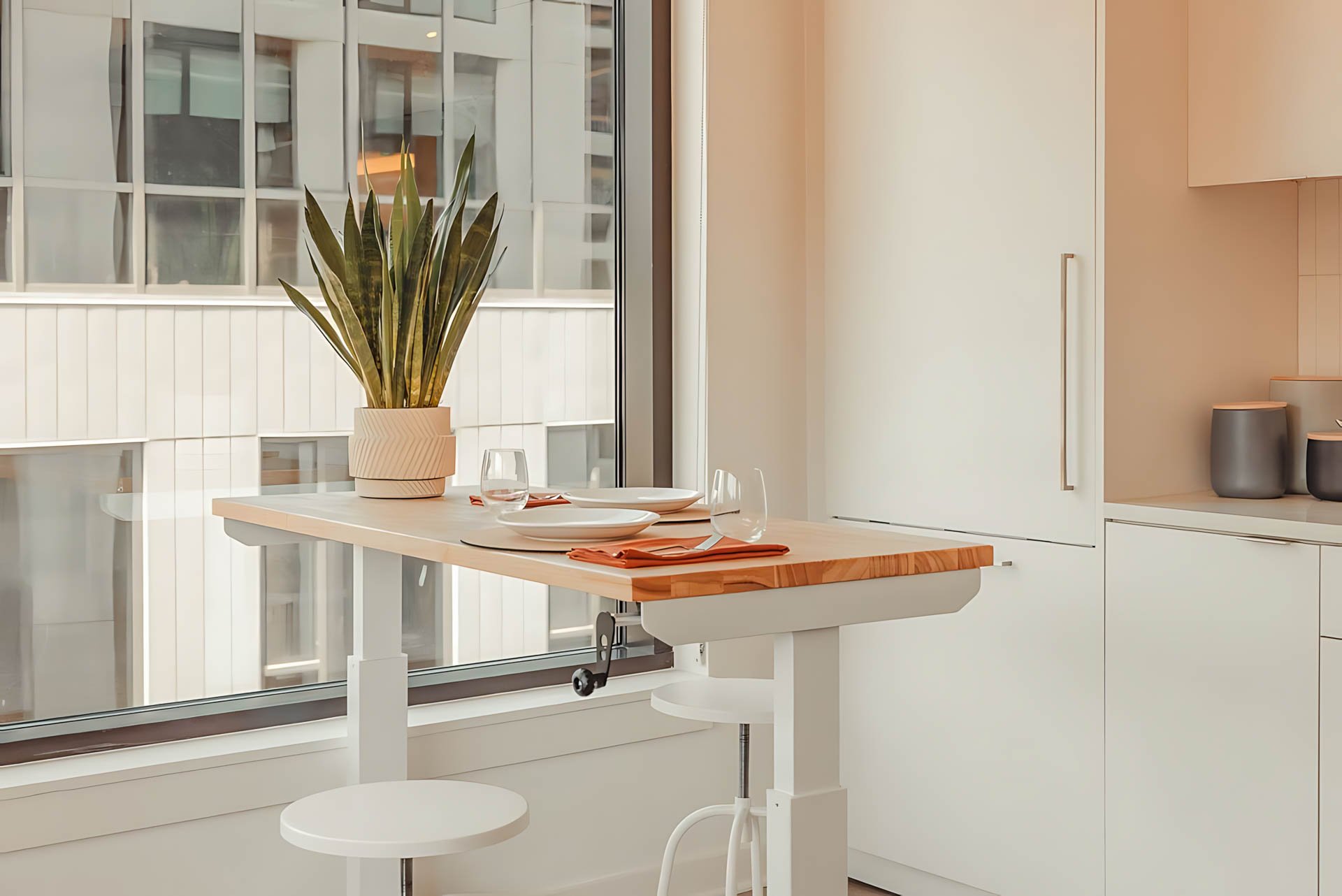 ATGA001_Guestroom_Premium Two Bedroom_Kitchen_Wooden table with stools