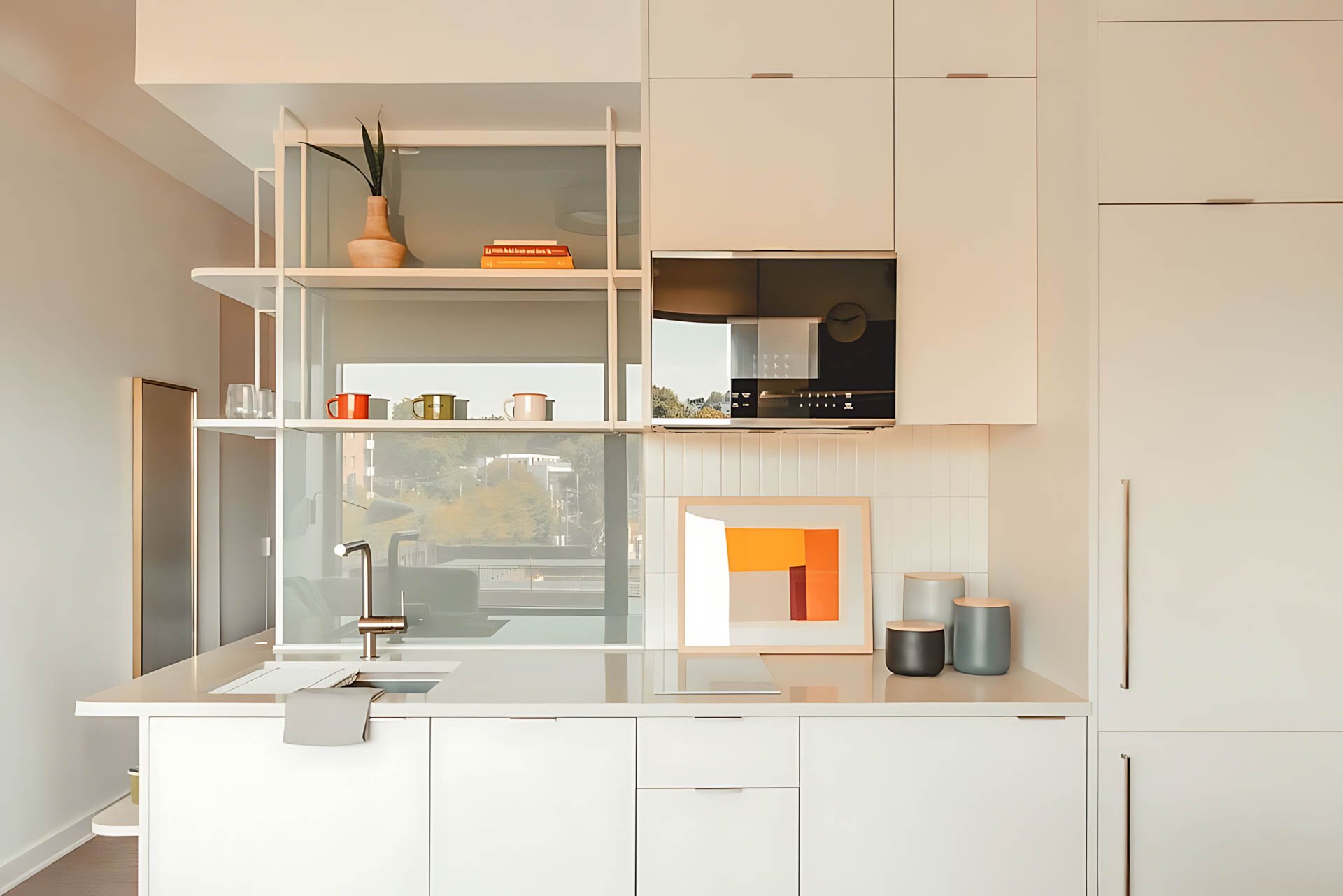 ATGA001_Guestroom_Premium One Bedroom_Kitchen_White kitchen cabinetry