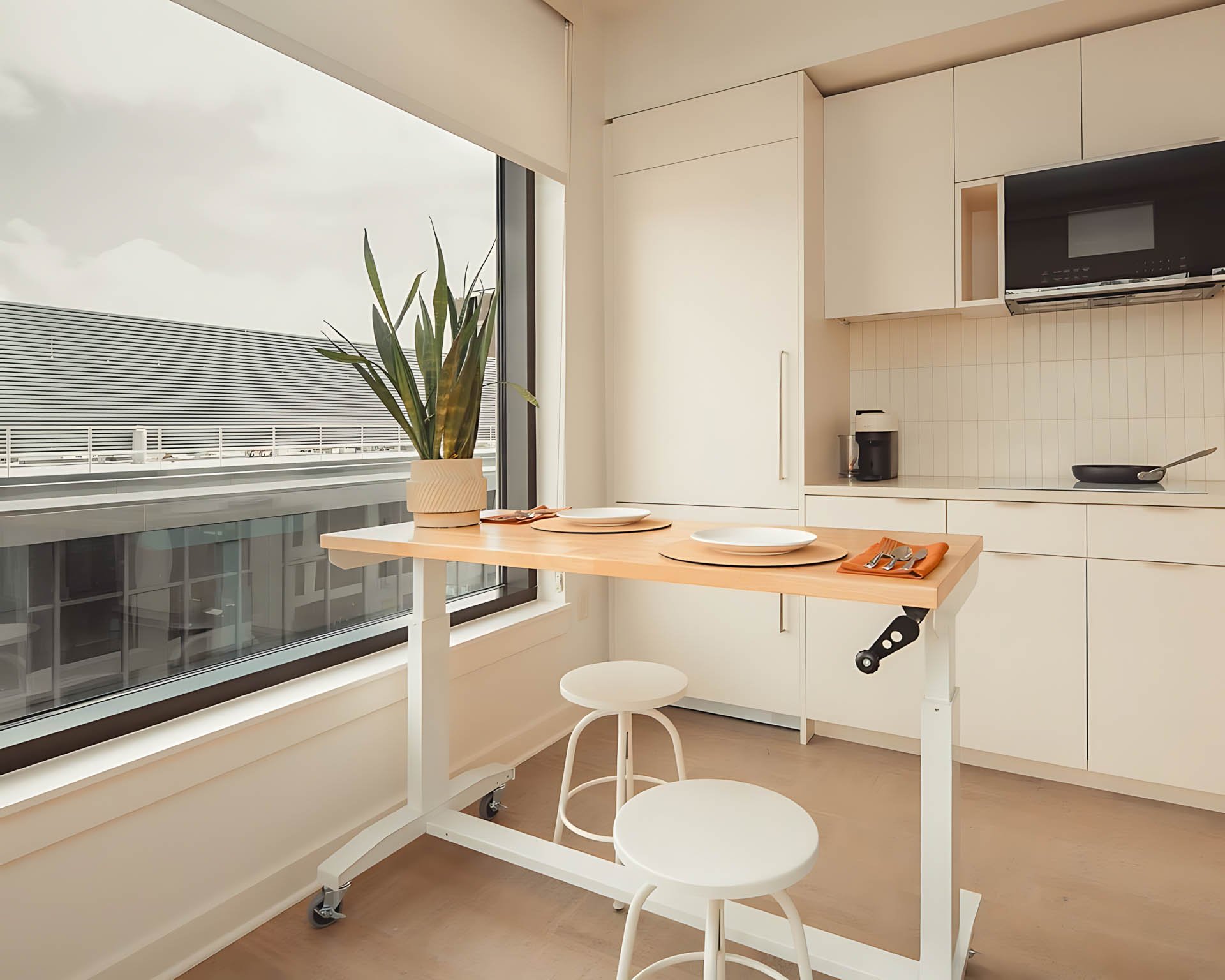 ATGA001_Guestroom_Two Bedroom_Kitchen_Wooden table with stools