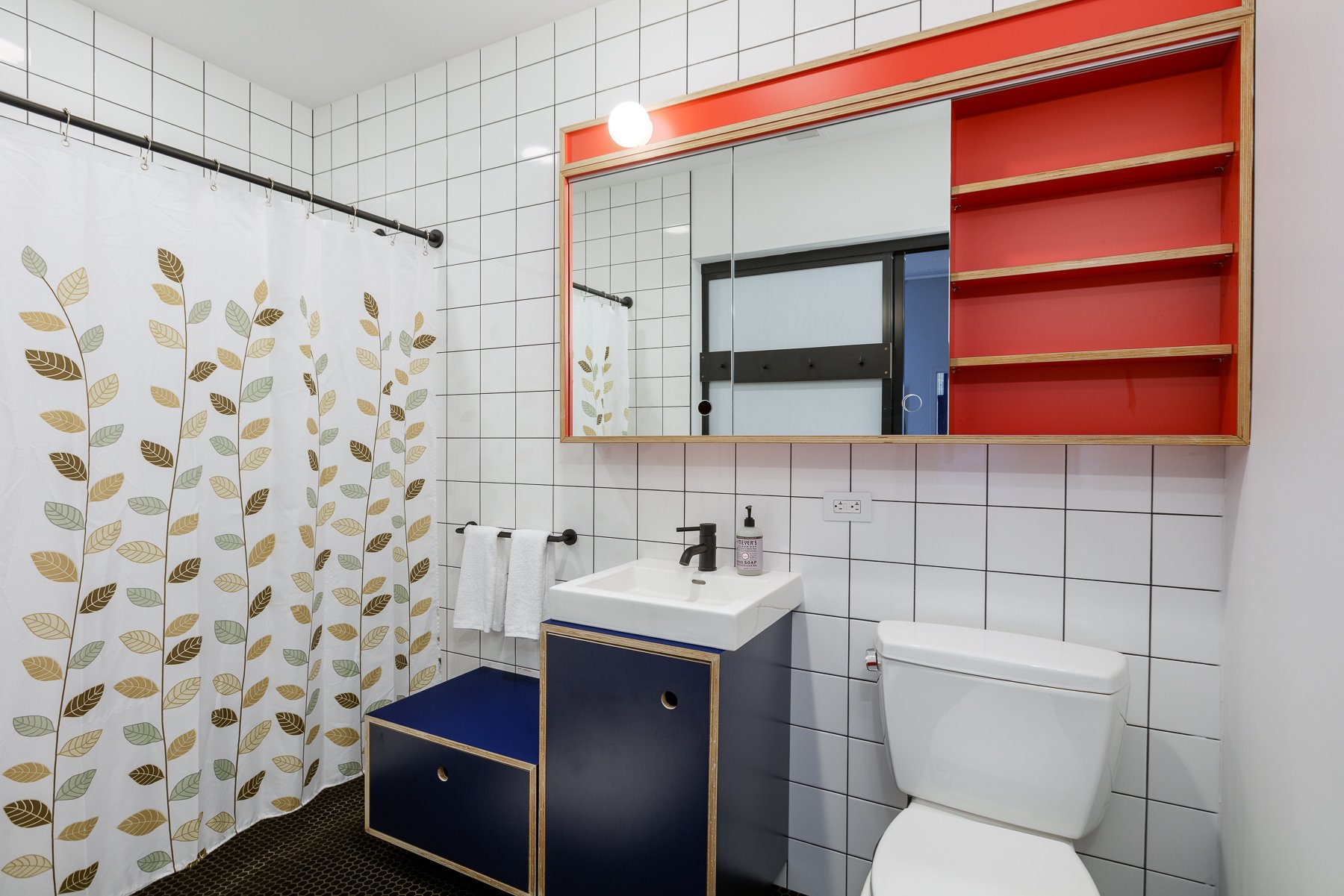 Bathroom with walk-in shower. 