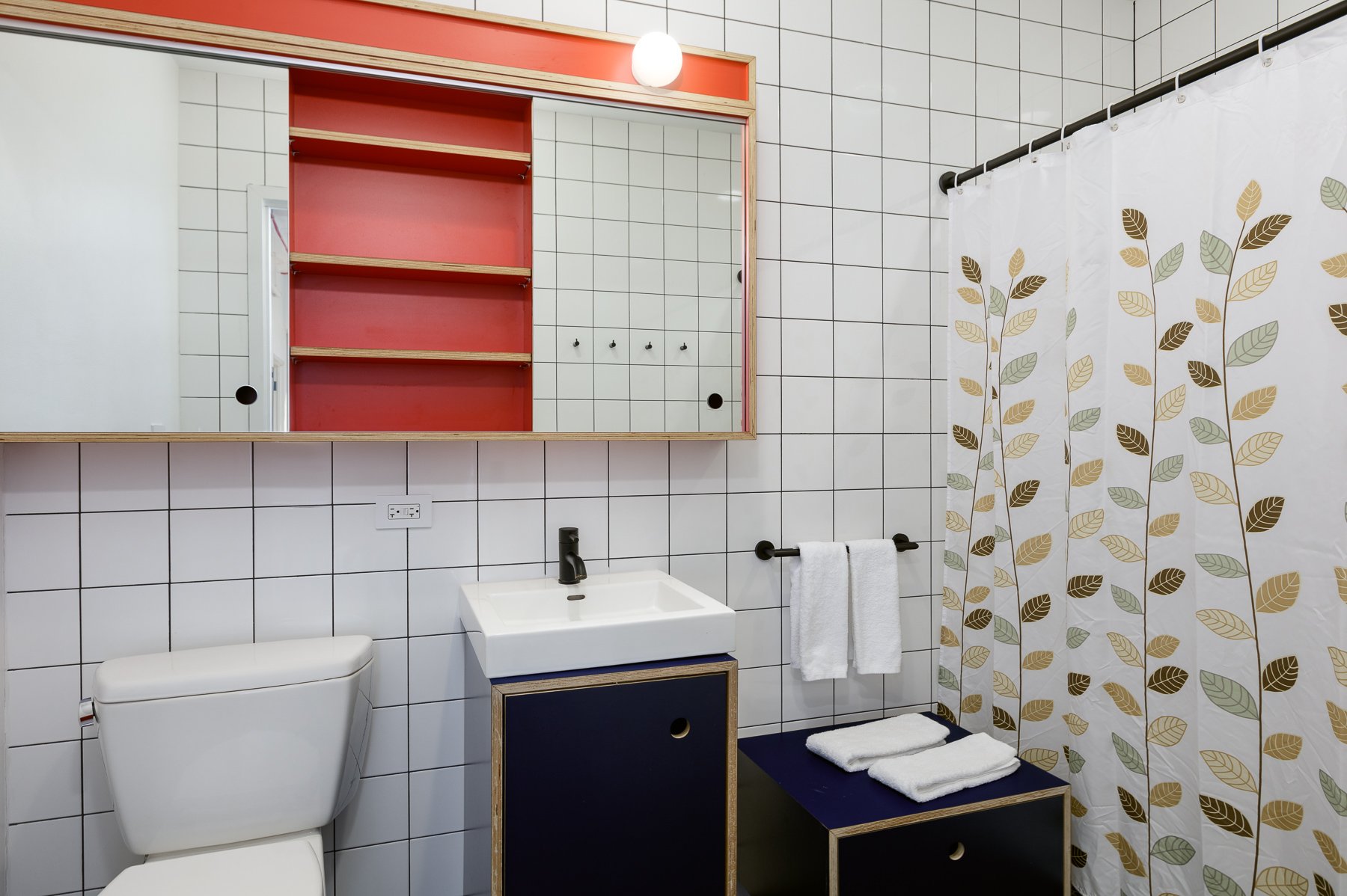 Bathroom with walk-in shower. 